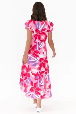 Midi Dresses<New U Collection Libby Pink Garden Midi Dress