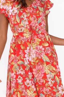 Midi Dresses<New U Collection Libby Red Bloom Midi Dress