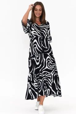 Maxi Dresses<Willow Tree Lima Navy Swirl Button Tier Dress