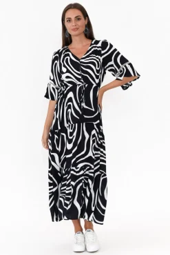 Maxi Dresses<Willow Tree Lima Navy Swirl Button Tier Dress