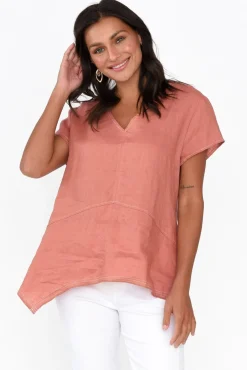 Linen Tops<Cali and Co Lindy Rust Linen V Neck Top
