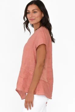 Linen Tops<Cali and Co Lindy Rust Linen V Neck Top
