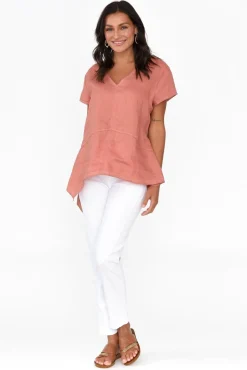 Linen Tops<Cali and Co Lindy Rust Linen V Neck Top