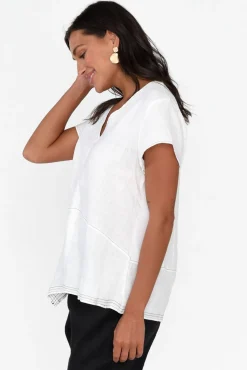 Linen Tops<Cali and Co Lindy White Linen V Neck Top