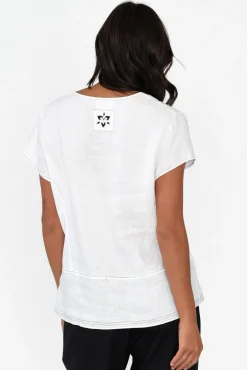 Linen Tops<Cali and Co Lindy White Linen V Neck Top