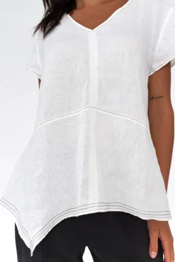 Linen Tops<Cali and Co Lindy White Linen V Neck Top