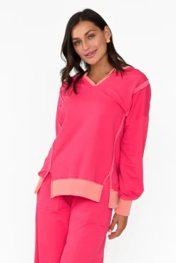 Cotton Tops<One Ten Willow Linnea Hot Pink V Split Jumper