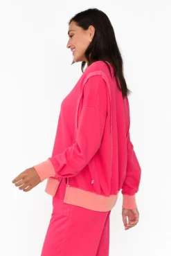 Cotton Tops<One Ten Willow Linnea Hot Pink V Split Jumper