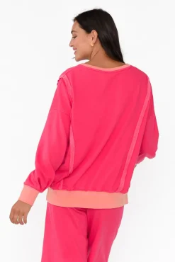 Cotton Tops<One Ten Willow Linnea Hot Pink V Split Jumper