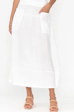 Skirts<La Strada Lisette White Linen Pocket Skirt