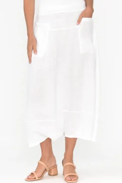 Skirts<La Strada Lisette White Linen Pocket Skirt