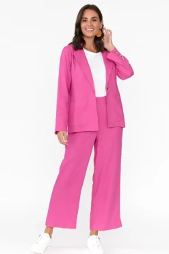 Jackets<Betty Basics Lisset Hot Pink Linen Blend Blazer