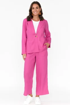 Jackets<Betty Basics Lisset Hot Pink Linen Blend Blazer