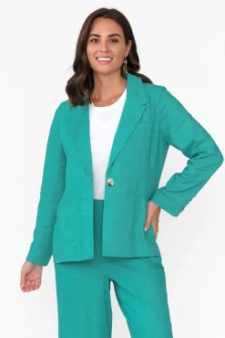 Jackets<Betty Basics Lisset Teal Linen Blend Blazer