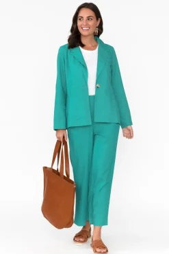 Jackets<Betty Basics Lisset Teal Linen Blend Blazer