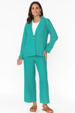 Jackets<Betty Basics Lisset Teal Linen Blend Blazer