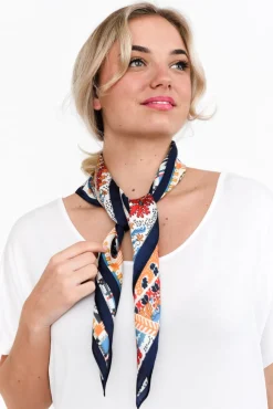 Scarves<Zoda Lizette Navy Satin Paisley Square Scarf