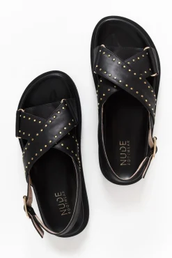 Flat Sandals<Nude Shoes Loddie Black Leather Crossover Sandal