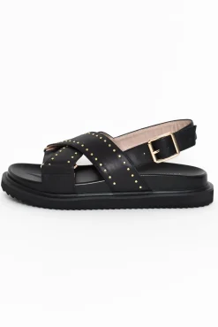 Flat Sandals<Nude Shoes Loddie Black Leather Crossover Sandal