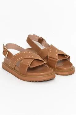 Flat Sandals<Nude Shoes Loddie Tan Leather Crossover Sandal