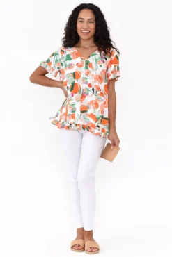 Sleeved Tops<Willow Tree Logan Orange Spot Ruffle Top