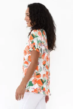 Sleeved Tops<Willow Tree Logan Orange Spot Ruffle Top