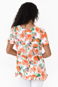 Sleeved Tops<Willow Tree Logan Orange Spot Ruffle Top