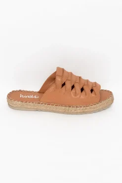 Flat Sandals<Hinako Lola Tan Leather Espadrille Platform Slide