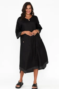 Linen Dresses<Cali and Co Lolita Black Linen Pocket Dress