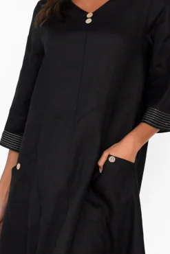 Linen Dresses<Cali and Co Lolita Black Linen Pocket Dress