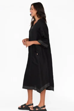 Linen Dresses<Cali and Co Lolita Black Linen Pocket Dress