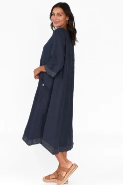 Linen Dresses<Cali and Co Lolita Navy Linen Pocket Dress