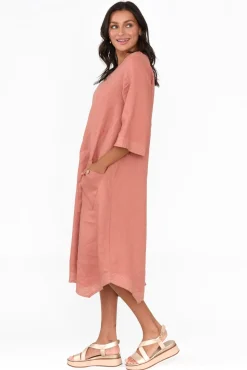 Linen Dresses<Cali and Co Lolita Rust Linen Pocket Dress