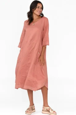 Linen Dresses<Cali and Co Lolita Rust Linen Pocket Dress