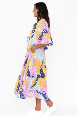 Midi Dresses<New U Collection Lona Blue Abstract Tier Dress