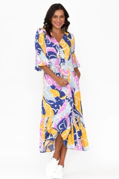 Midi Dresses<New U Collection Lona Blue Abstract Tier Dress