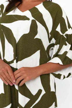 Midi Dresses<Label Of Love Lotte Green Leaf Puff Sleeve Dress