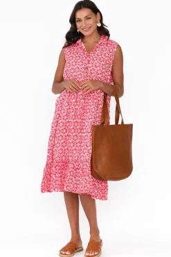 Cotton Dresses<Namastai Luca Red Flower Cotton Frill Hem Dress