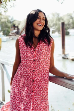 Cotton Dresses<Namastai Luca Red Flower Cotton Frill Hem Dress