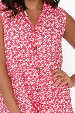 Cotton Dresses<Namastai Luca Red Flower Cotton Frill Hem Dress