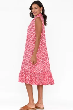 Cotton Dresses<Namastai Luca Red Flower Cotton Frill Hem Dress