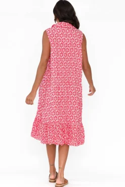 Cotton Dresses<Namastai Luca Red Flower Cotton Frill Hem Dress