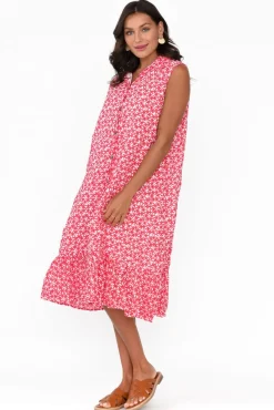 Cotton Dresses<Namastai Luca Red Flower Cotton Frill Hem Dress