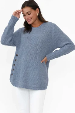 Cotton Tops<Willow Tree Lucas Blue Knit Button Jumper