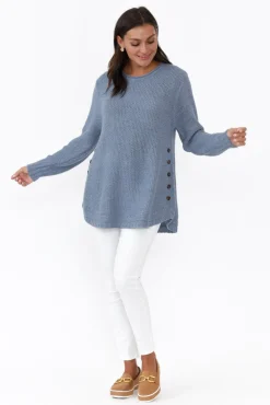 Cotton Tops<Willow Tree Lucas Blue Knit Button Jumper