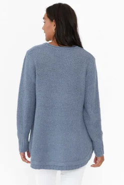 Cotton Tops<Willow Tree Lucas Blue Knit Button Jumper