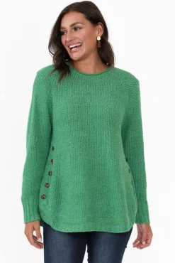 Cotton Tops<Willow Tree Lucas Green Knit Button Jumper