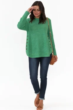 Cotton Tops<Willow Tree Lucas Green Knit Button Jumper