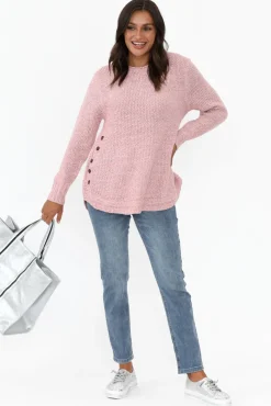 Cotton Tops<Willow Tree Lucas Pink Knit Button Jumper
