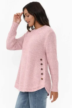 Cotton Tops<Willow Tree Lucas Pink Knit Button Jumper